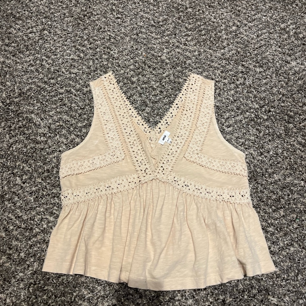 Aerie Cream Crochet Detail Sleeveless Blouse